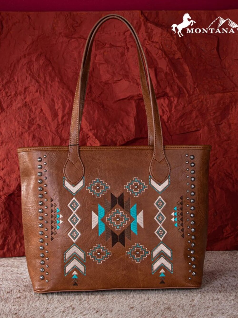 Montana West Embroidered Collection Concealed Carry Tote Brown